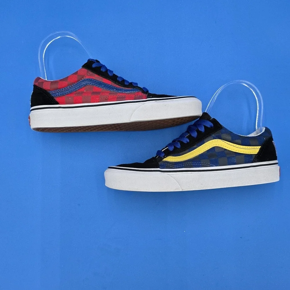 Vans Shoes Mens 4.5 Womens 6 Black Blue Red Suede Canvas Checkerboard Lace‎ Up